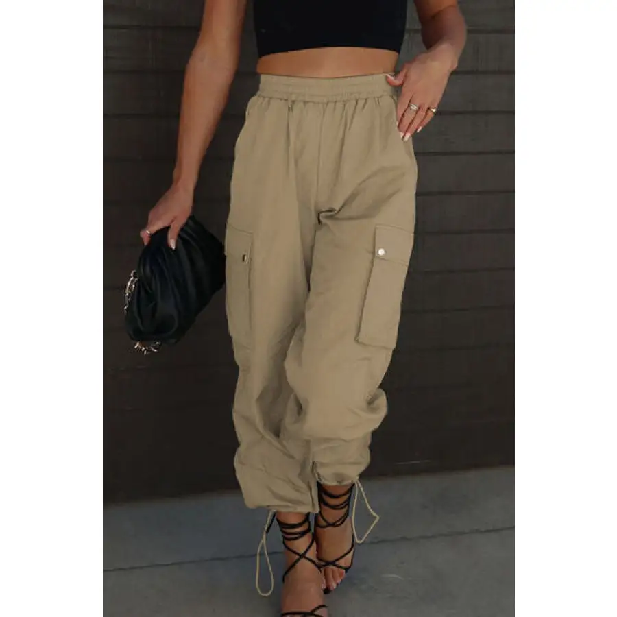 Drawstring Elastic Waist Pants with Pockets