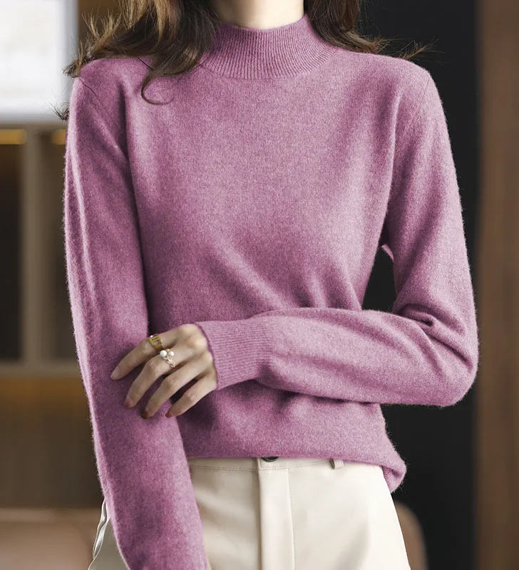 Solid Half Turtleneck Thickened Knit Sweater