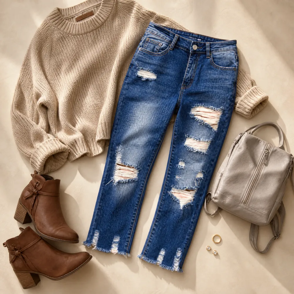 Soft Cotton Frayed-hem Capri Jeans