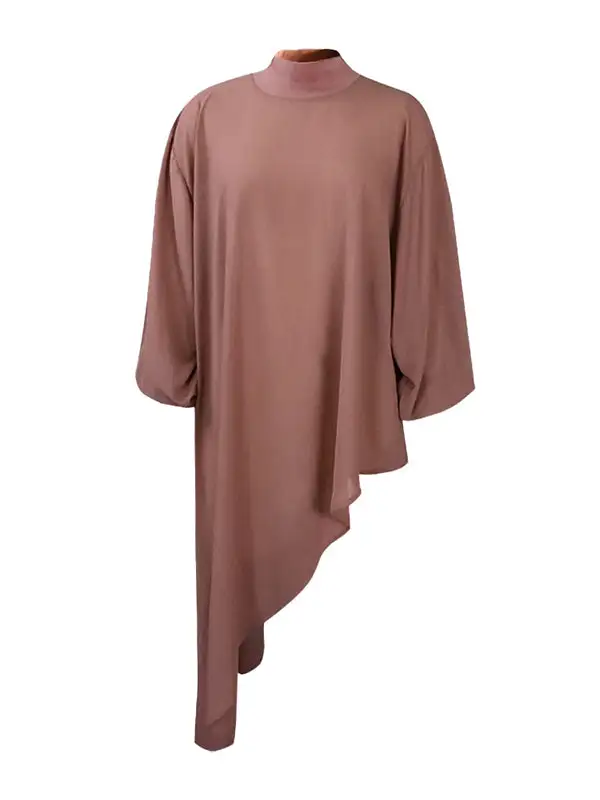 Relaxed Sheer Long Sleeve Asymmetric High Neck T-Shirt