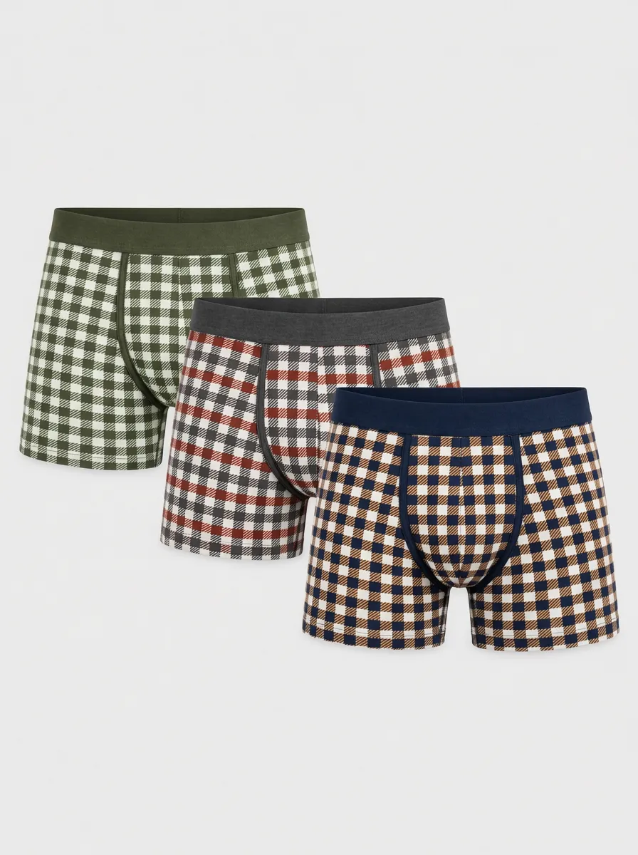Men's Multicolor Gingham Patterned Boxer Briefs 3-Pack