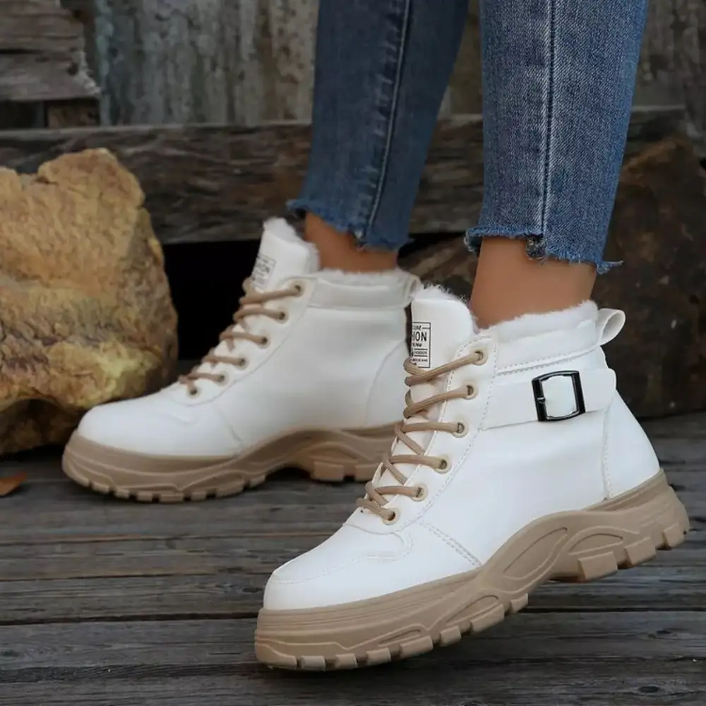 Warm Lined Ankle Boots with Buckle Detail