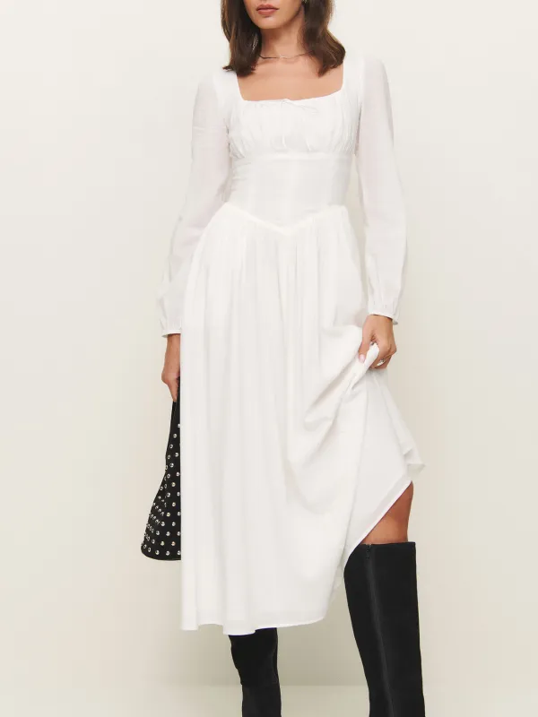 Long Sleeve Square Neck A Line Maxi Dress