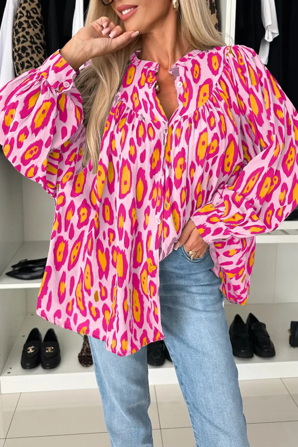 Leopard Print Loose Fit Blouse