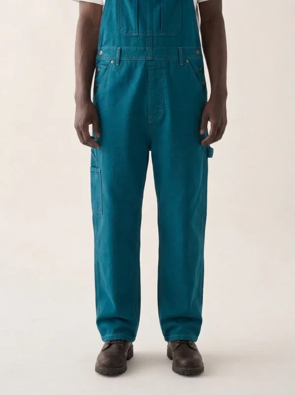 Men's Olive Green Side-Button Utility Canvas Overalls