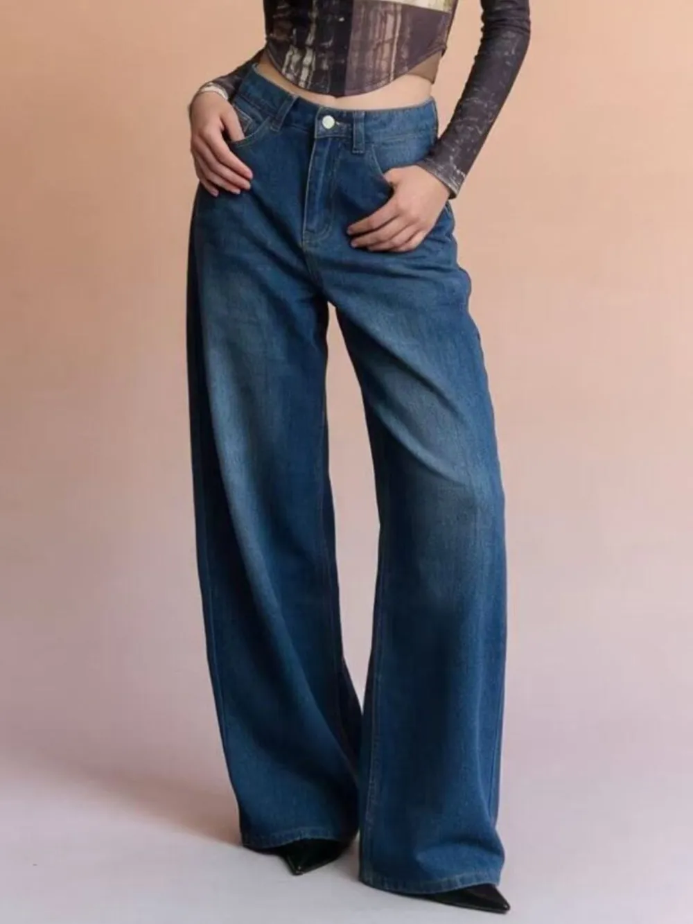 Balanced High Waist Wide Leg Denim Jeans