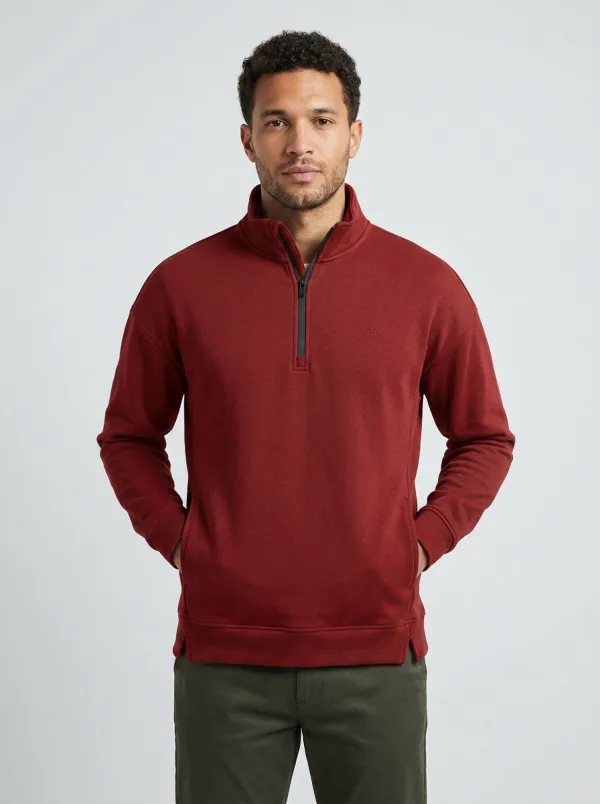 Men's Clean-Line Minimalist Textured Embroidered Emblem Stand-Collar Quarter-Zip Sweatshirt