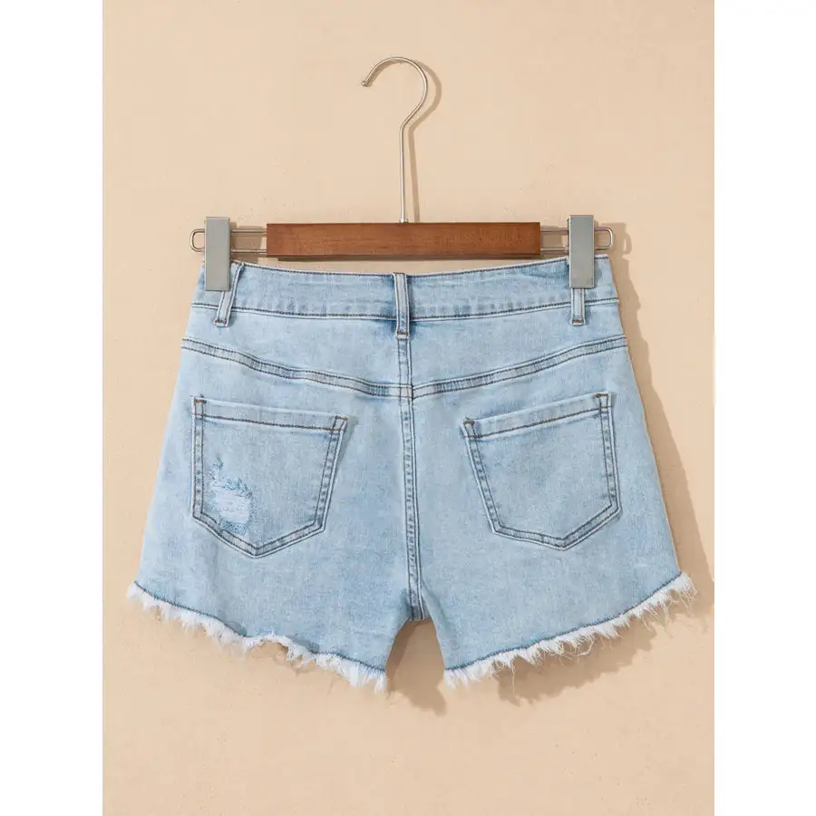 Relaxed Raw Hem Distressed High Rise Pocketed Shorts