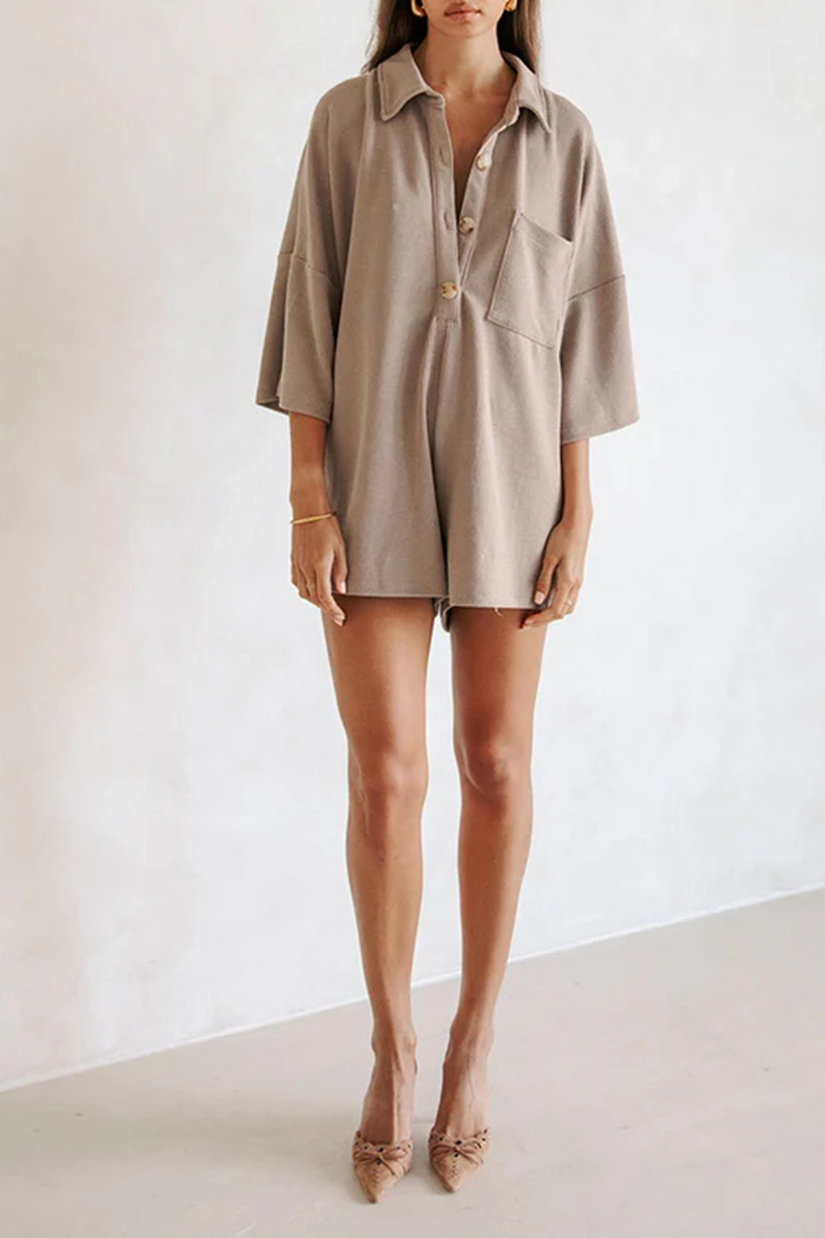 Brown Oversized Corduroy Short Jumpsuit