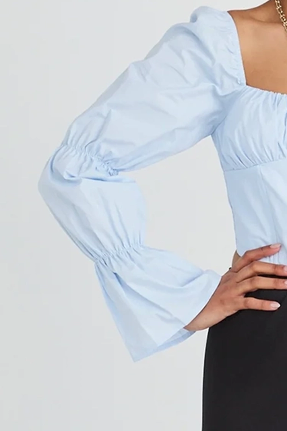 Light Blue Puff - Sleeve Blouse