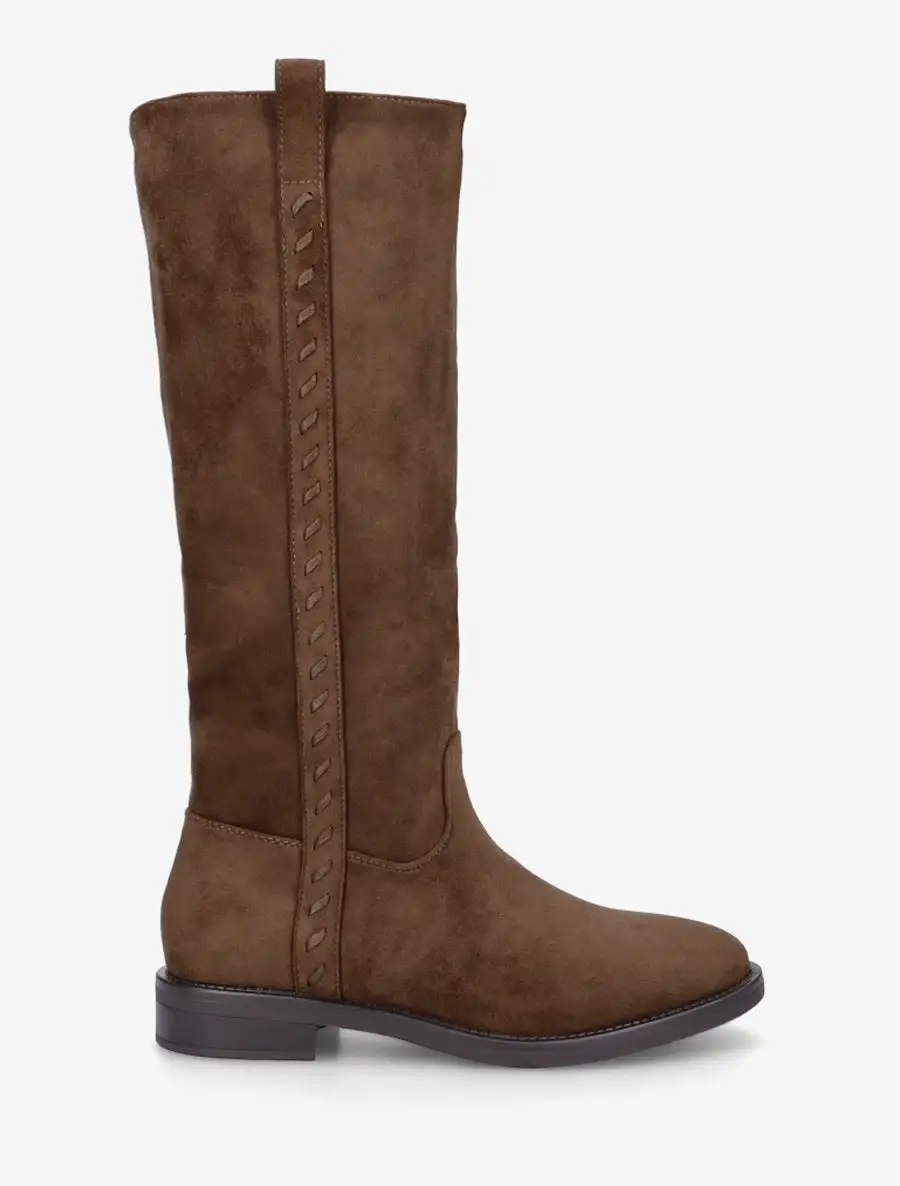 Vintage Inspired Block Heel Faux Suede Knee High Boots