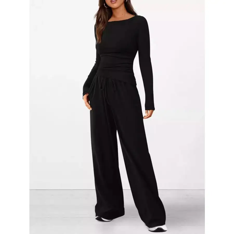 Everyday Long Sleeve Top and Wide Leg Pants Set