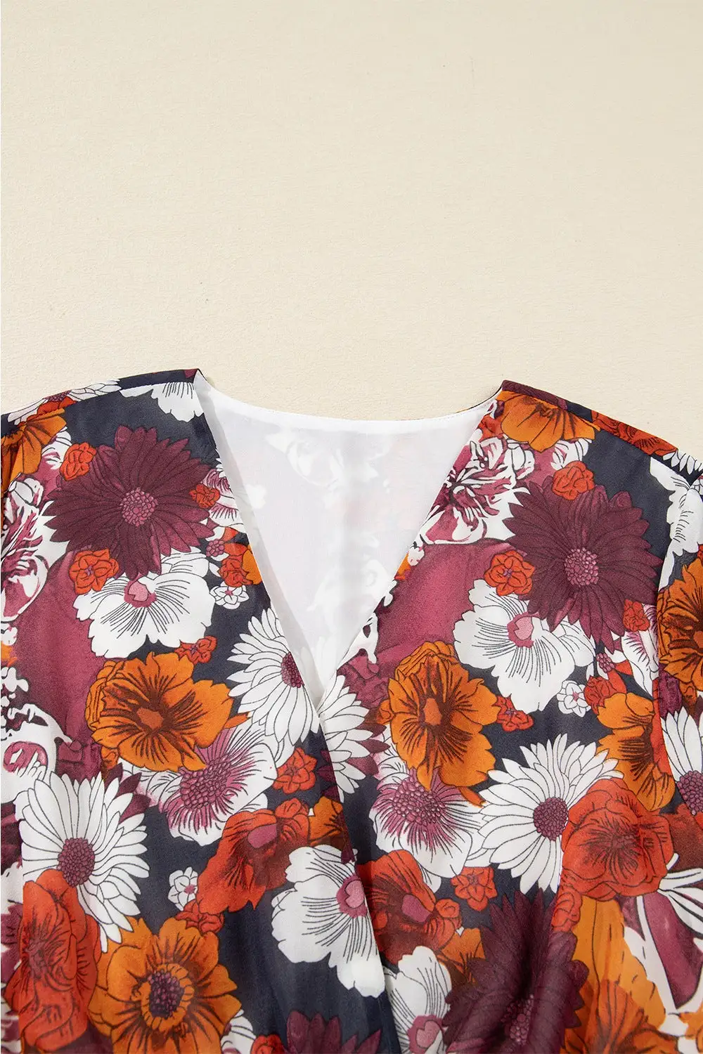 Lightweight Feel Floral Printed V Neck Mini Dress