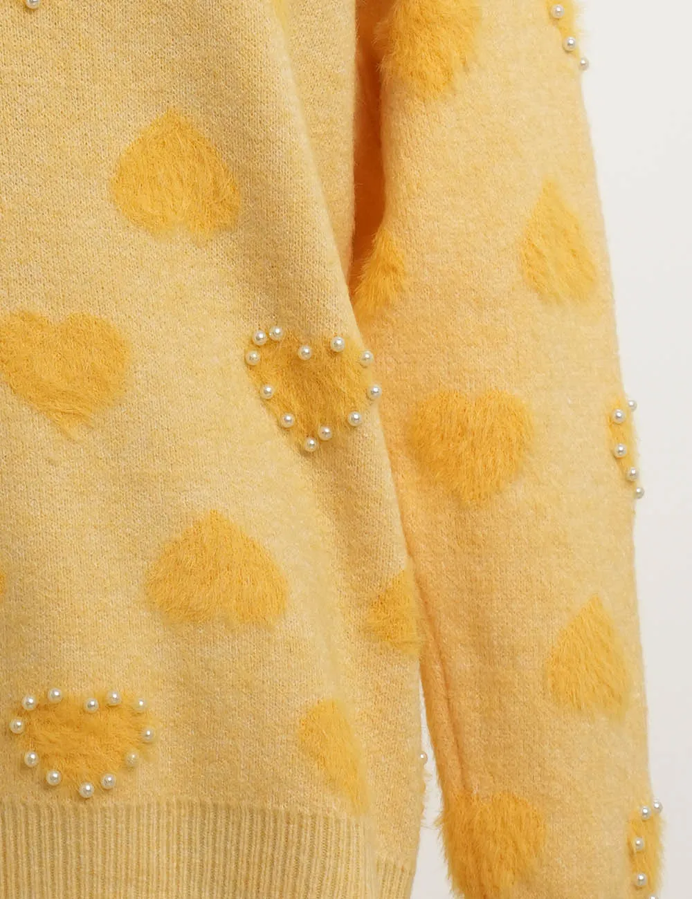 Valentine Heart Pattern Round Neck Bead Sweater