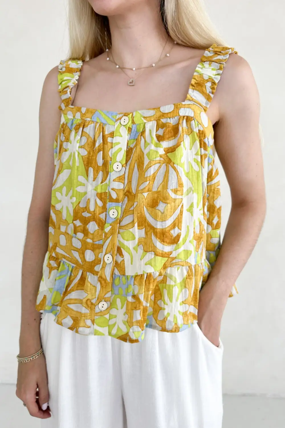 Smooth Printed Ruffle Top