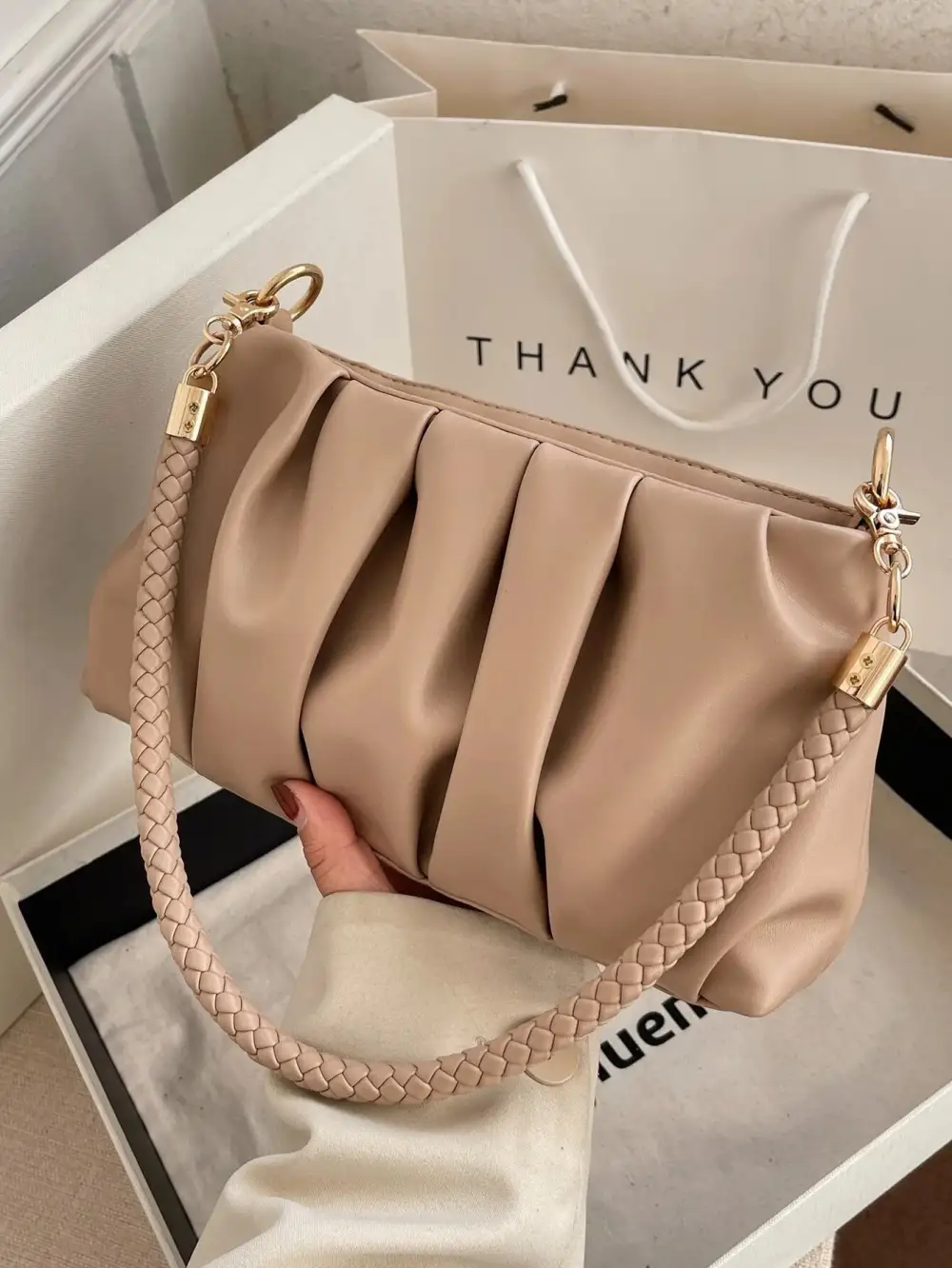 Pleated PU Leather Shoulder Bag