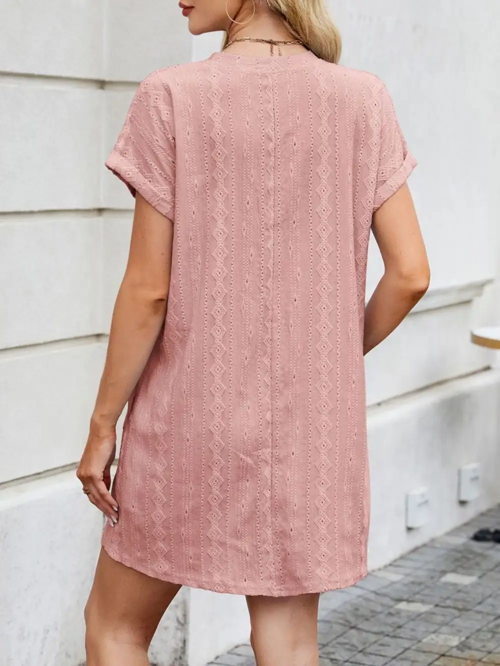 Eyelet Round Neck Mini Dress