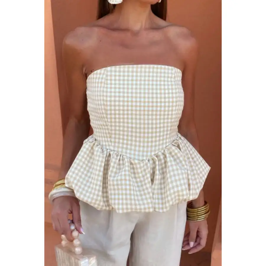 Smocked Back Bubble Hem Tube Top