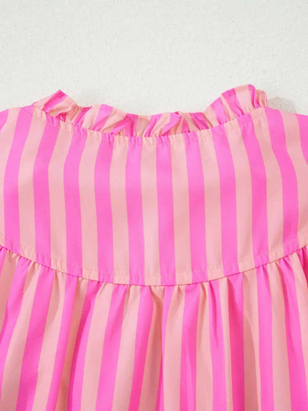 Stripe Split Neck Ruffled Blouse