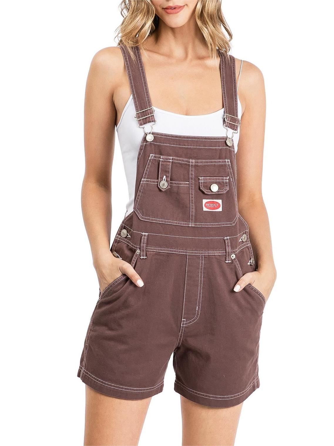 Brown Denim Overalls Shorts