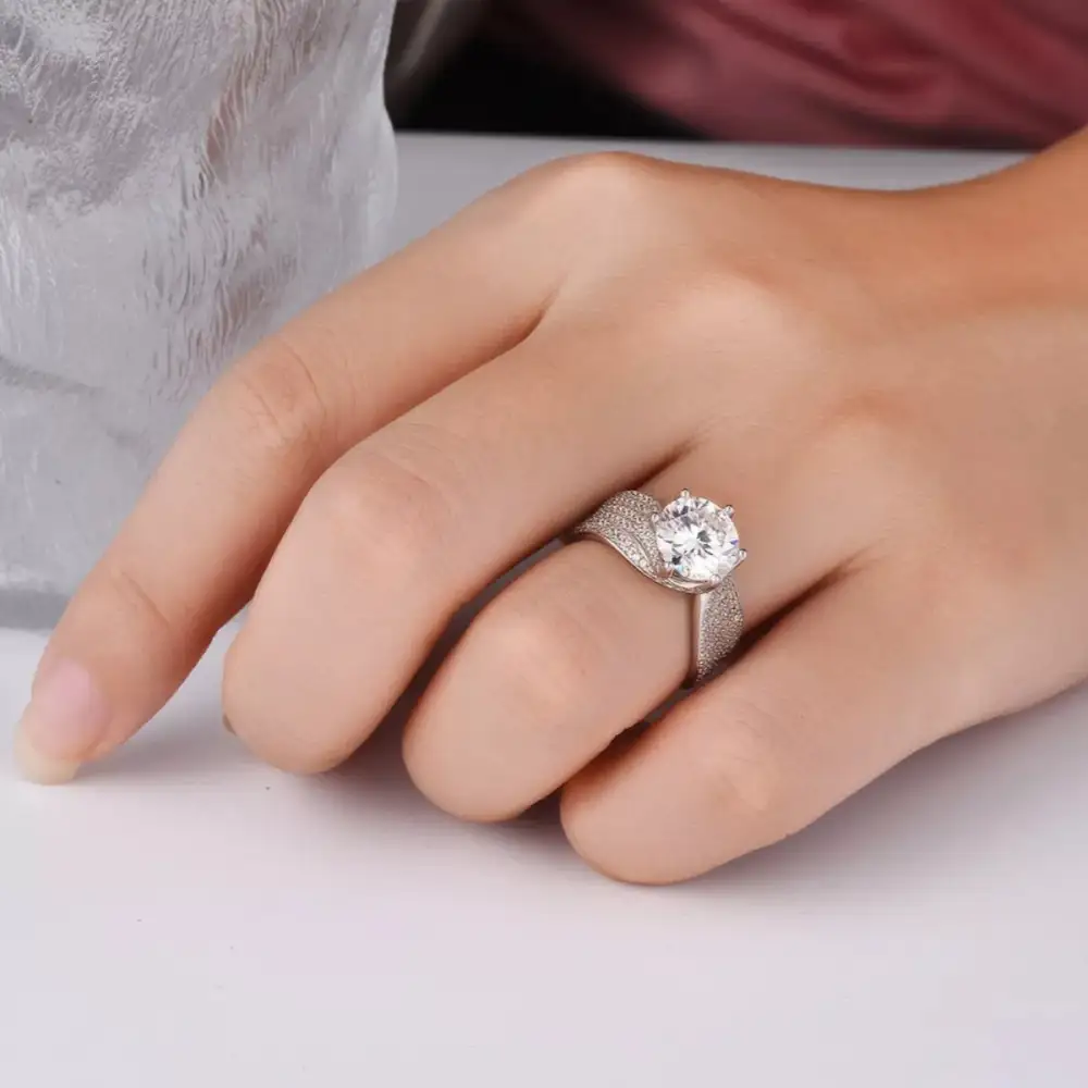 Tailored Ring with Sterling Silver Moissanite