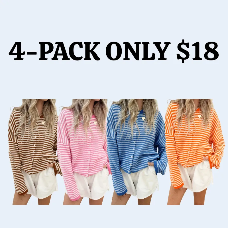 Women's Striped Casual Long Sleeve Loose Knit Sweater, Lightweight Fall & Winter Fashion, Button Front Open Front Design