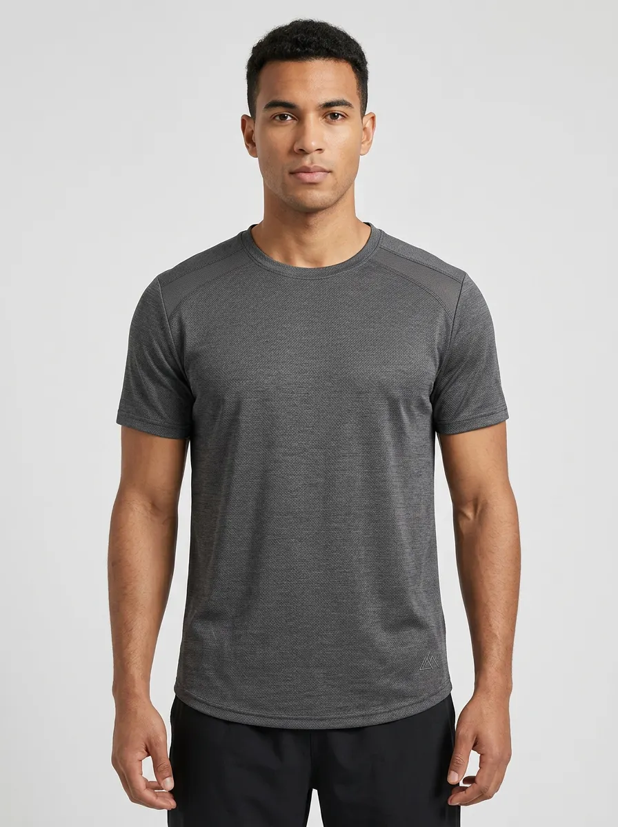 Men's Geometric-Emblem Training Mesh Textured Performance Sport Crewneck T-Shirt