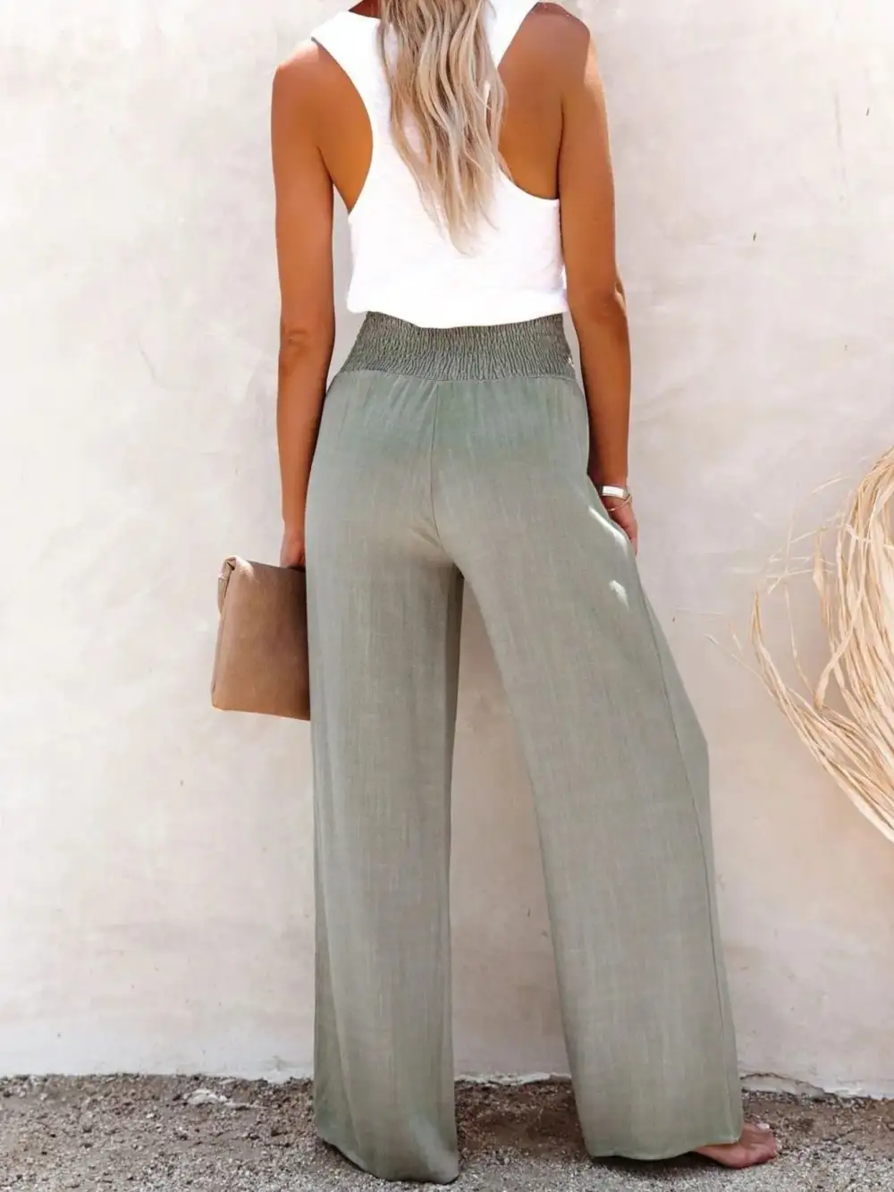 High Waisted Textured Wide Leg Plus Pants