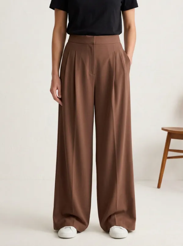 Modern Wide-Leg Pleated Women's Wide-Leg Pants