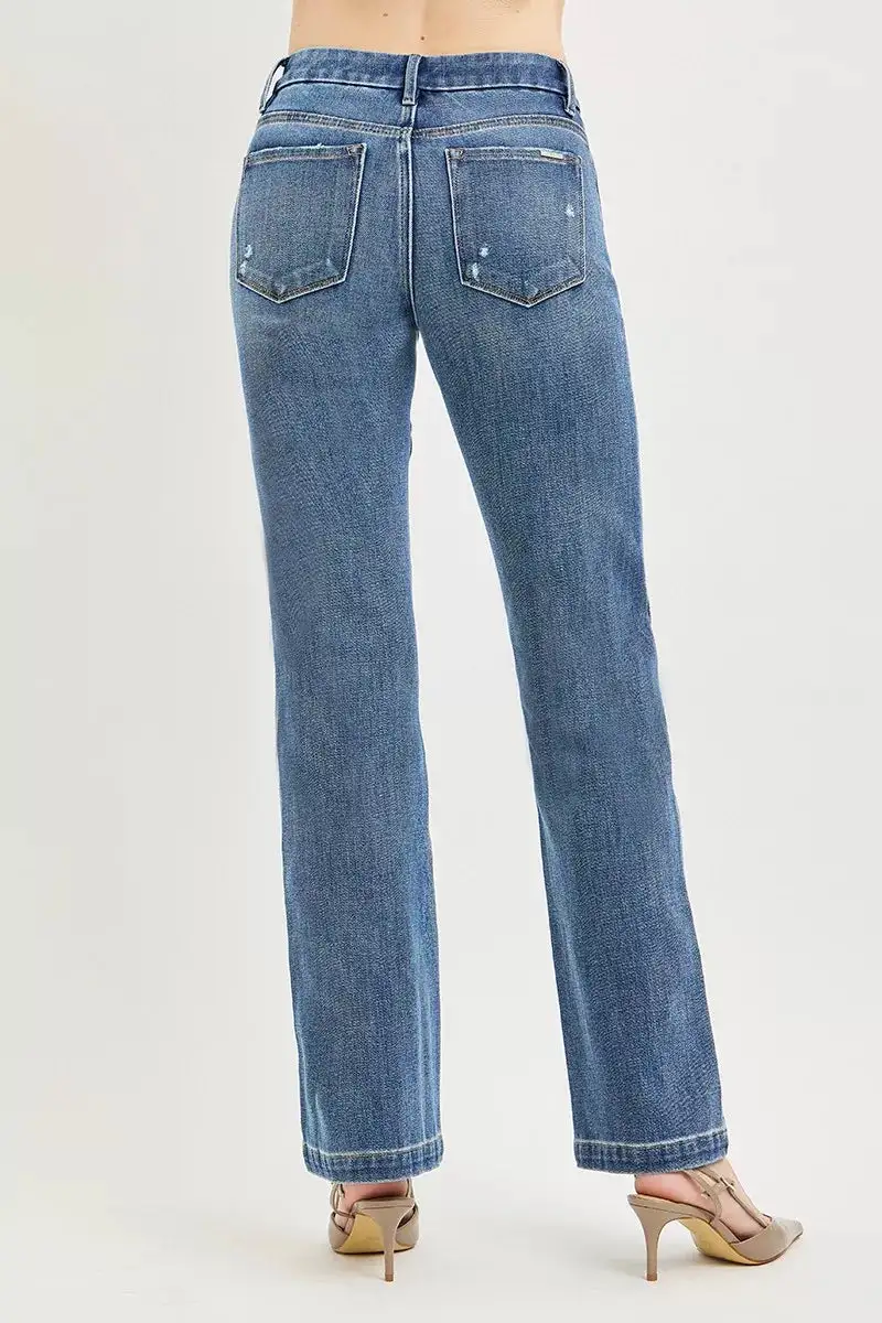 Mid-Rise Relaxed Washed Crease-Line Straight Leg Jeans