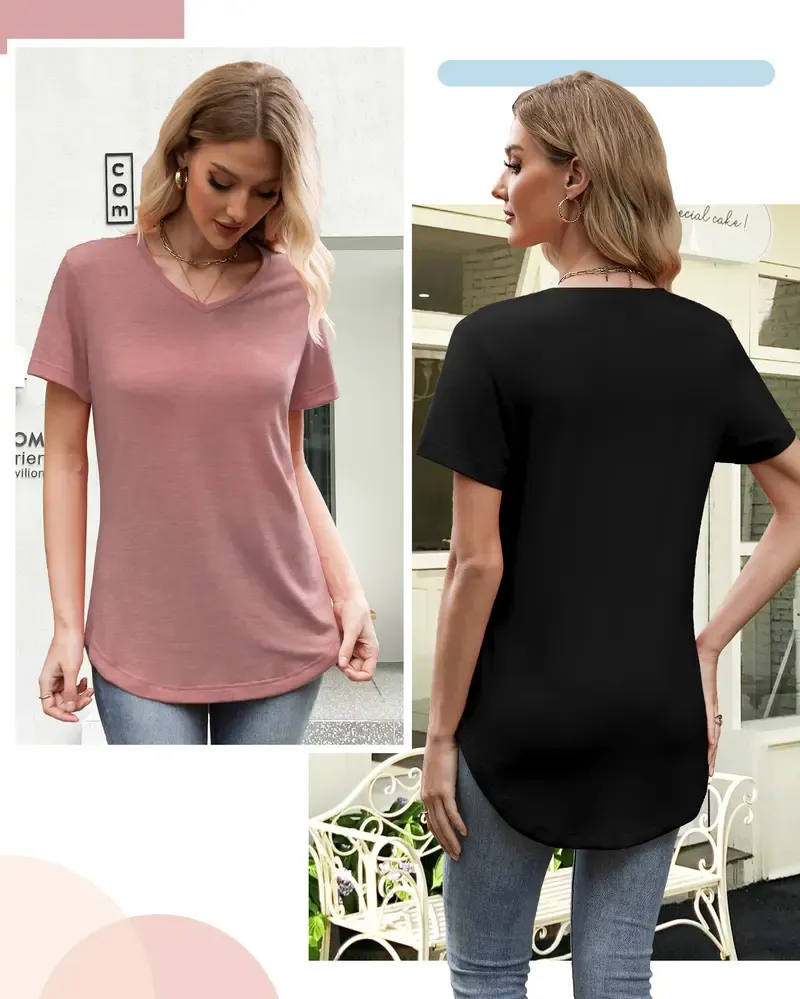 Women'S Casual V-Neck Short-Sleeve T-Shirt - Four-Piece Set