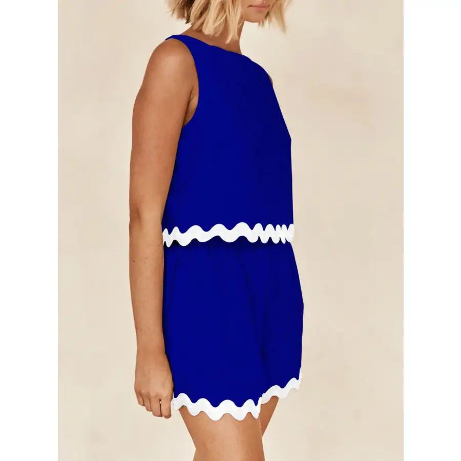 Contrast Trim Round Neck Tank and Shorts Set
