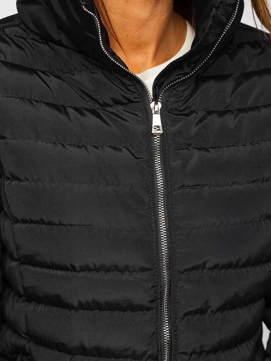 Women's Black Quilted Winter Jacket Without Hood