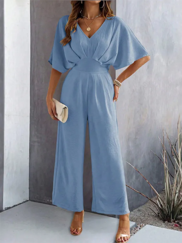 Short Sleeved Clean Wide Leg Jumpsuit Shorts