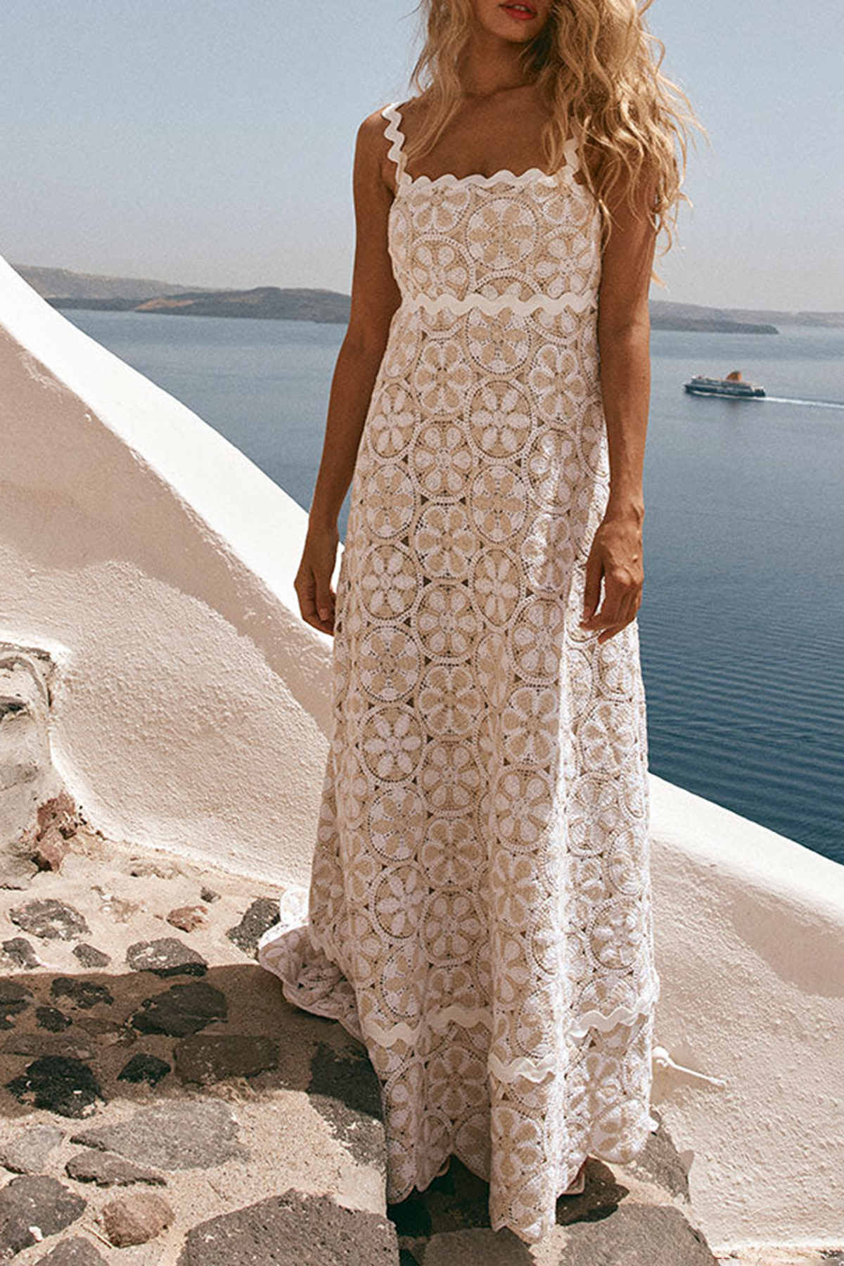 Crochet Square Neck Maxi Dress