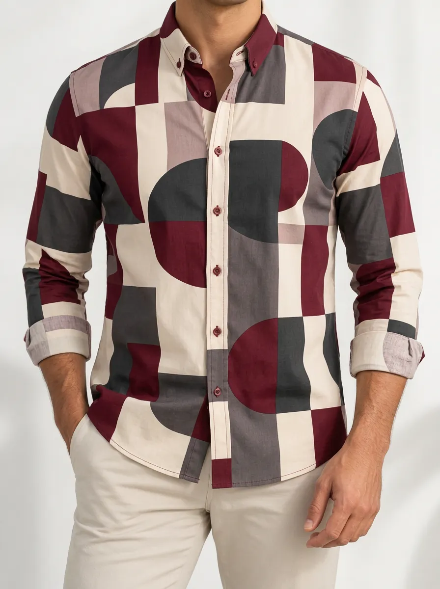 Men's Geometric and Abstract Graphic Long Sleeve Shirt