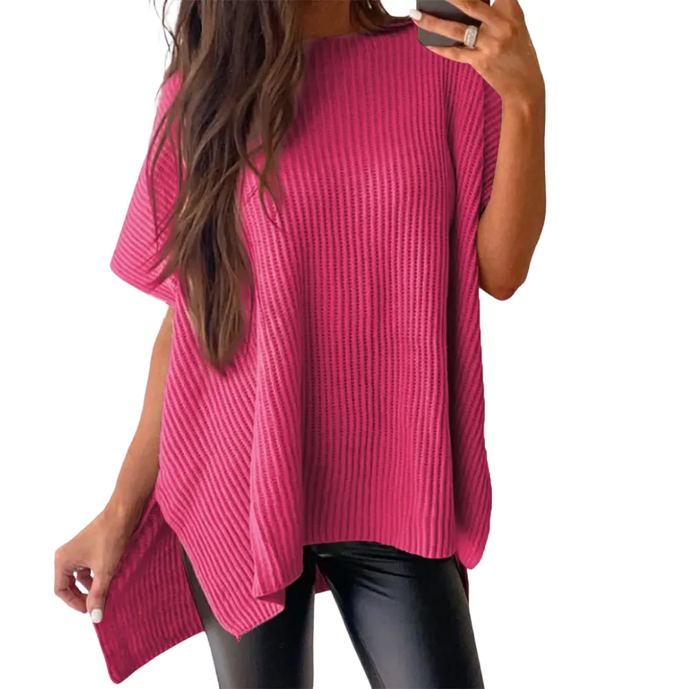 Women's loose-neckline short-sleeved sweater