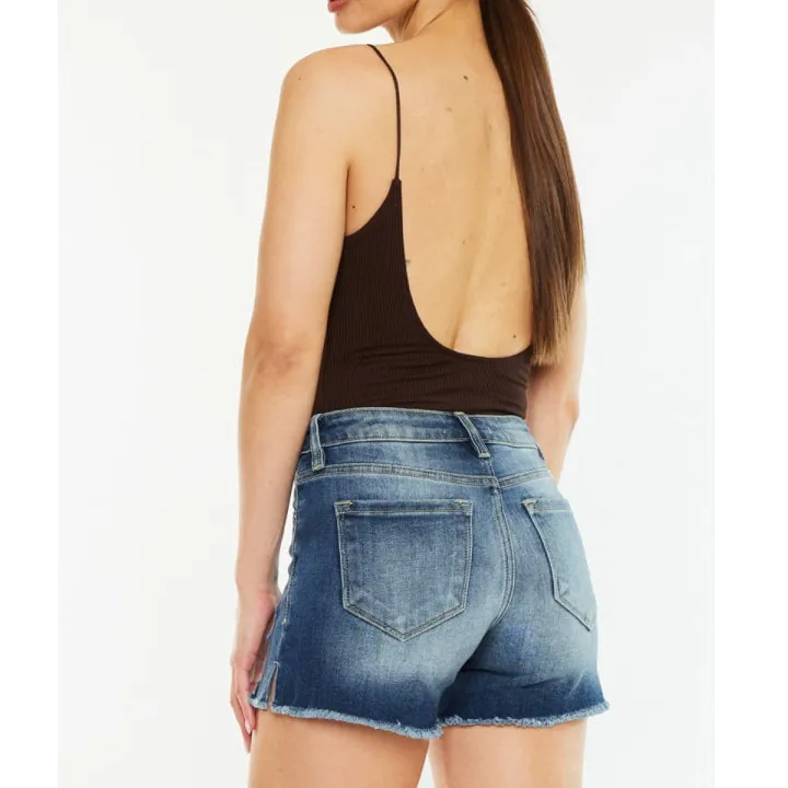 High Waist Raw Hem Denim Shorts