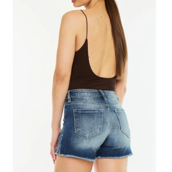 High Waist Raw Hem Denim Shorts