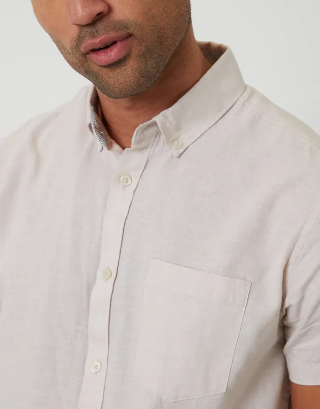 Light Stone Short-Sleeve Linen-Blend Shirt