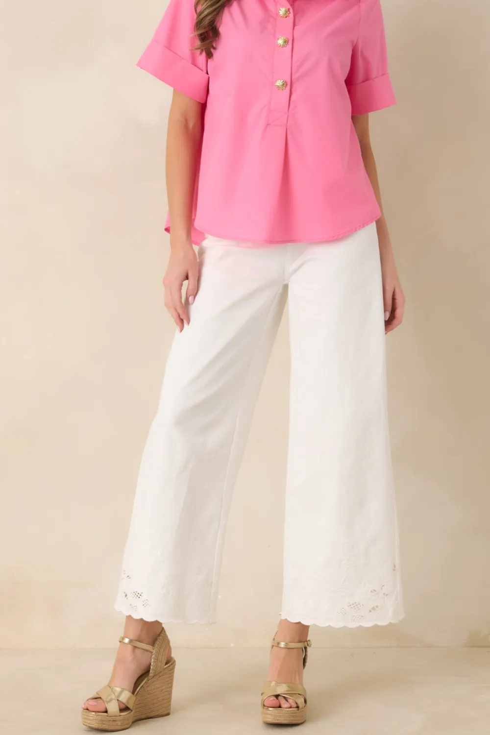 Embroidered Lace Trim Cotton Pants