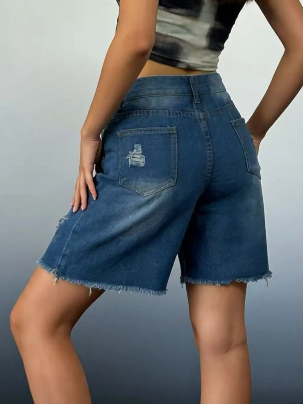 Full Size Ripped Frayed Hem Denim Shorts Plus Size
