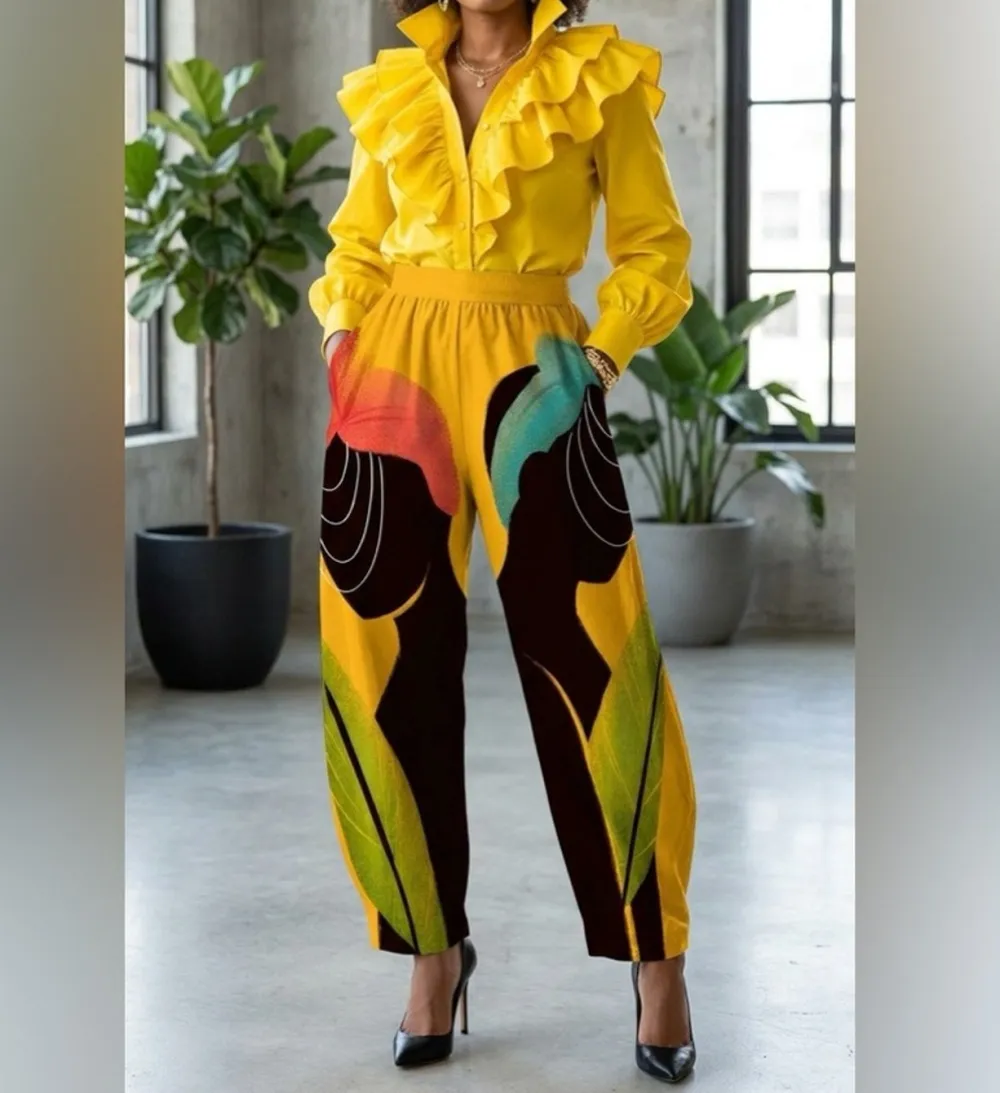 Wide-leg Statement Pants High-waist Art Print Pants