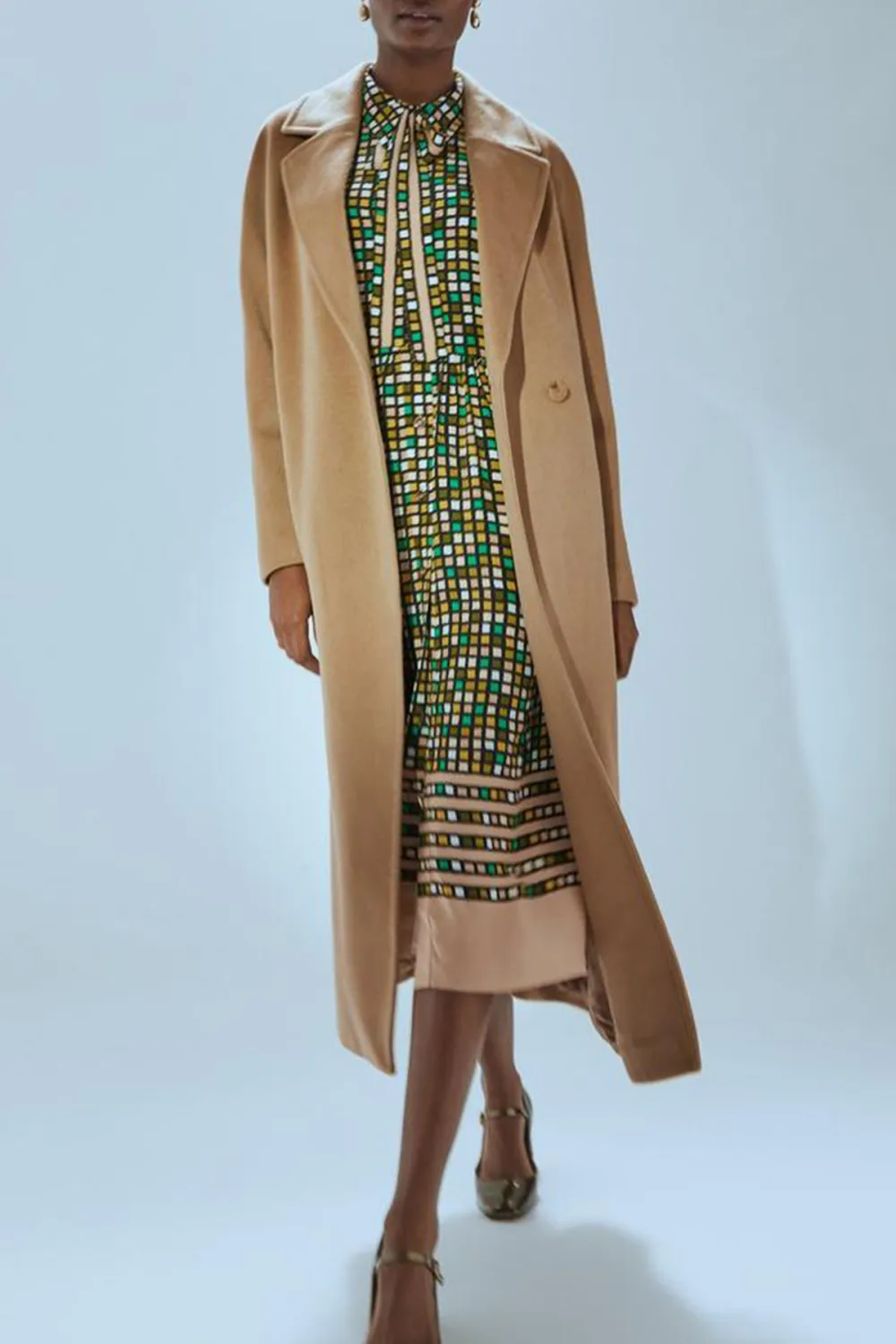 Camel Colored Belted Long Wool Coat