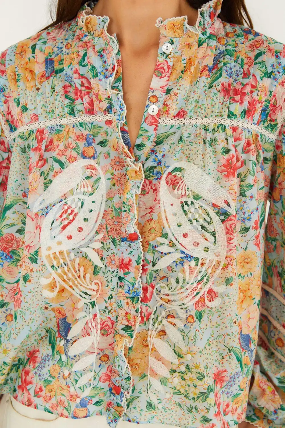 Classic Embroidered Long-Sleeve Blouse