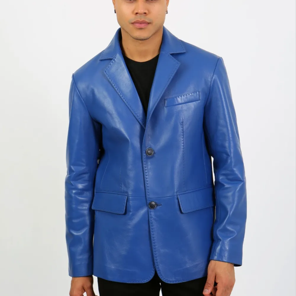 Versatile Classic Notched Lapel Leather Blazer