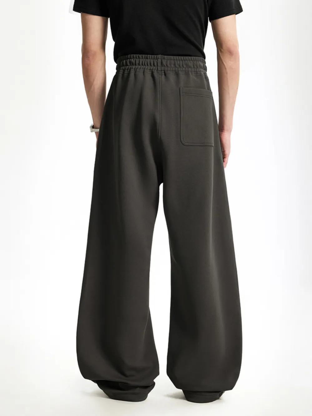 Curved-Leg Relaxed-Fit Drawstring Casual Pants