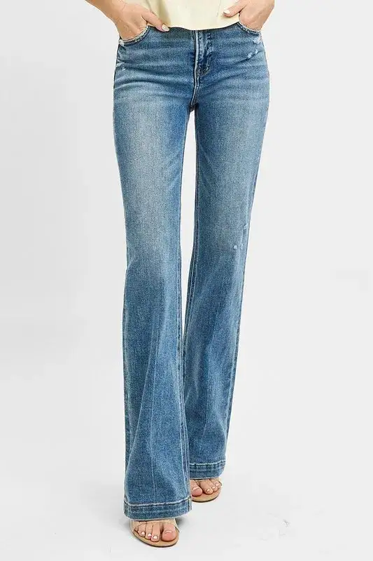 Distressed Detail Bootcut Plus Denim Jeans