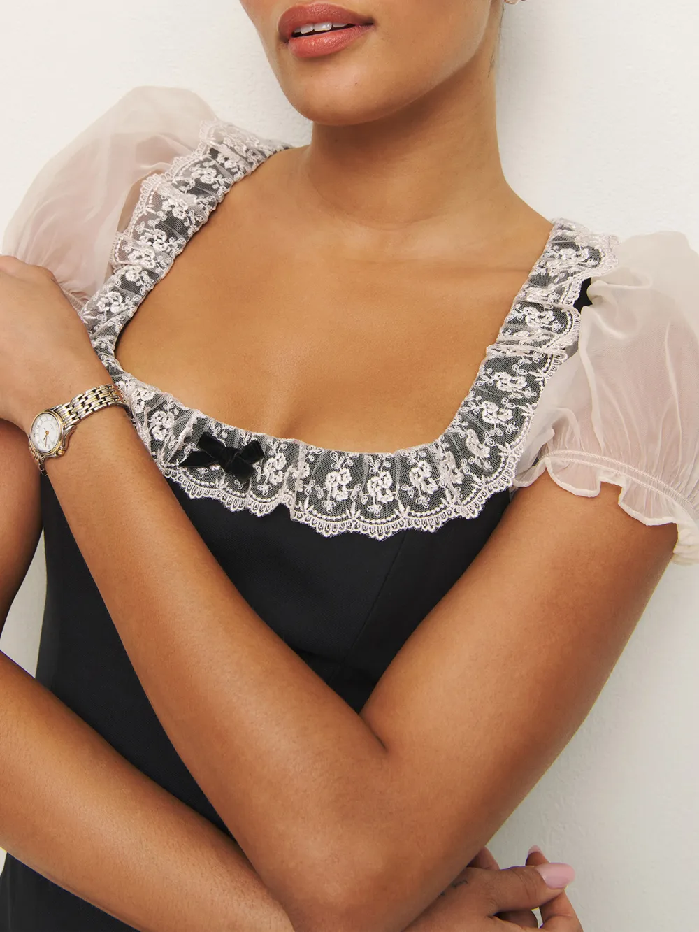 Tweed Style Puff Sleeve Mini Dress