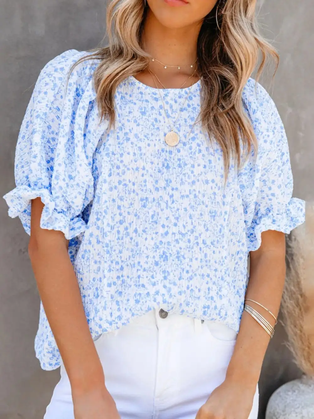 Floral Print Ruffle Sleeve Blouse Plus